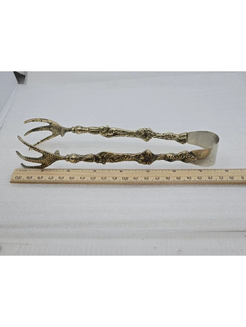 J. Bellini Italy Ornate Brass Ice Tongs Barware With Antlers/Claws Vintage 7.75